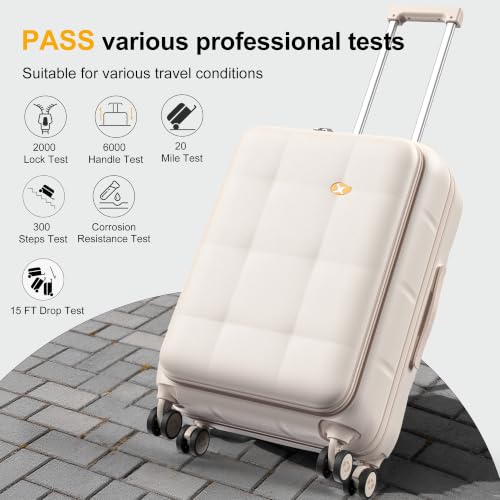 26 Inch Large Expandable Checked Luggage Hard Shell Suitcase (26 inch / Cream)