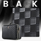 Makeup Bag with LED Lighted Mirror 12.2 IN Cosmetic Train Case Double Layer Makeup Case Adjustable Brightness in 3 Colors Cosmetic Organizer Artist Storage with Brush Holder Vanity Black Checkerboard (12.2 Inch Black Checkerboard / 0-Double Layer)