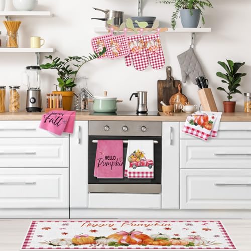10 Pcs Fall Thanksgiving Pumpkin Kitchen Decor Set Pink (Light Pink / Cute Pumpkin)