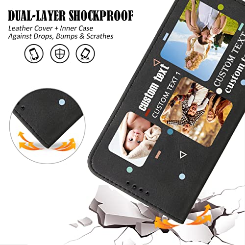 Design Your Personalized Picture Wallet Case Compatible with iPhone 17 Air 7 8 11 12+ Plus 13 14 15 16 Pro Max with Money Card Holder (Black-E)