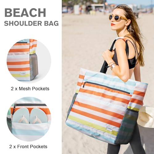 Beach Bag Waterproof Sandproof Large Capacity Foldable for Women (Rainbow / 80L)