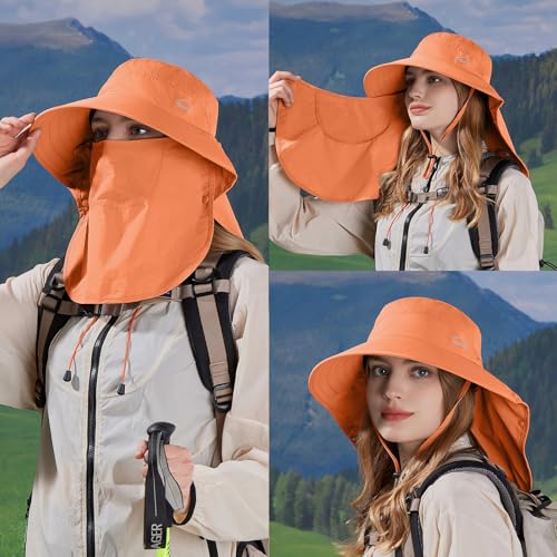 Sun Hat for Men Women with Neck Flap (6 3/4-6 7/8 / 1pack-style2-orange (With Face Cover))