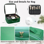 Travel Makeup Bag with LED Mirror and 10x magnifying glass with 3 Lighted Settings (Dark Green / With LED Mirror and 10x Magnifying Glass)