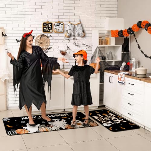 10 Pcs Halloween Ghost Kitchen Decor Accessories Set with Rugs (Black, Orange / Ghost Pumpkins)