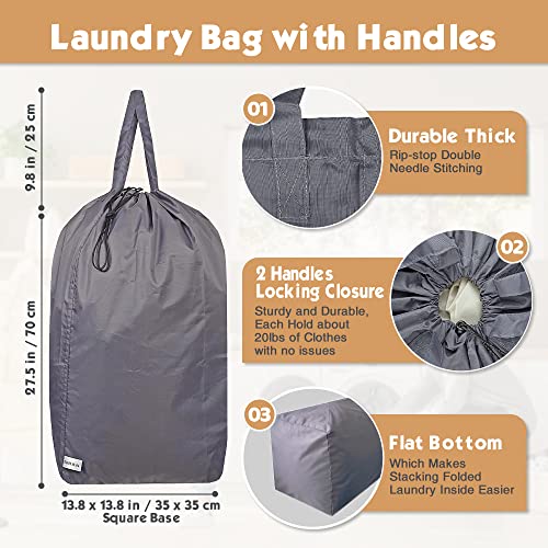 Washable Travel Laundry Bag with Handles and Drawstring (Grey and Black (1 Pack) / Large)