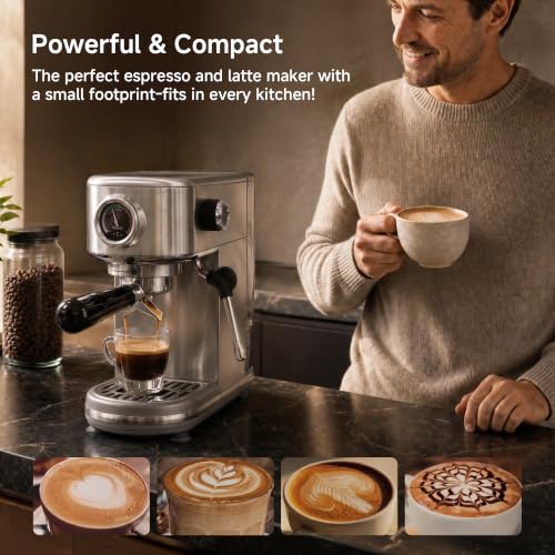 H10B Programmable Espresso Machine with LED Display & Pressure Gauge (Silver)