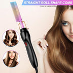 Electric Hot Comb Hair Straightener Heat Pressing Comb Curling Flat Iron Curler Hair Straightener Brush for Natural Black (Multicolored)