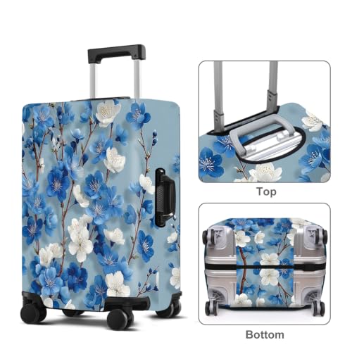 Blue Blossoms Luggage Cover Washable Suitcase Protector Anti (Blue Blossoms / S(20-22inch suitcase))
