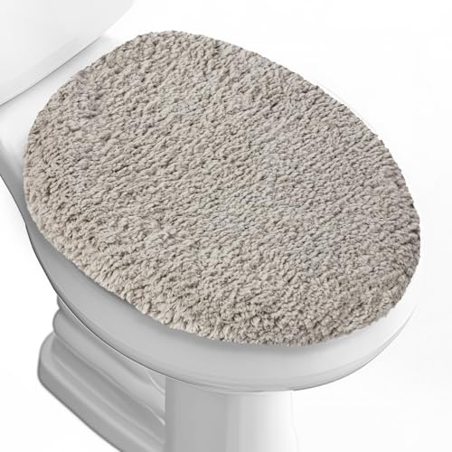 Microfiber Elongated Toilet Seat Cover 19.5"x 15" Machine Washable (Light Grey / Elongated)