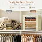 Blanket Storage Bins with Metal Frame for Closet (Beige / 55L)