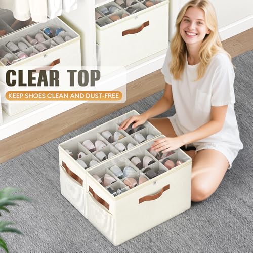2 Pack Shoe Organizer for Closet (Beige-yellow)