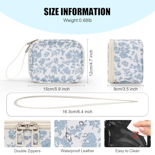 Mini Makeup Bag with LED Mirror (Blue Flower / Mini)