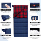 0 Degree Sleeping Bag Cotton Flannel Winter Cold Weather for Adults XXL Sleeping Bag 4 Season Big and Tall with Pillow Compression Sack (NAVY)