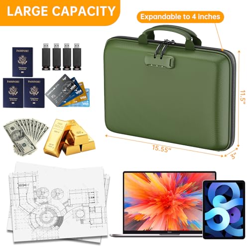Fireproof File Organizer with Lock (15.5" x 11.5" x 3"(colorful) / Green)