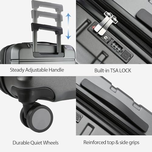 Hardside Expandable Carry On Luggage with Spinner Wheels & Built (Steel Grey)