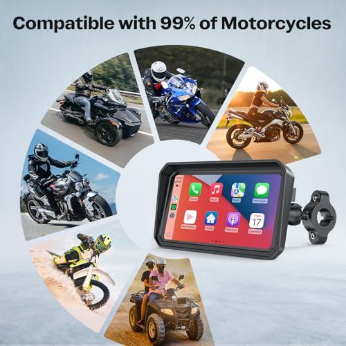 6.25 Inch Wireless Motorcycle Carplay GPS Navigation System with Apple Carplay and Android Auto Portable Screen with Dual Bluetooth (6.25 Inch+Magnetic Mount)