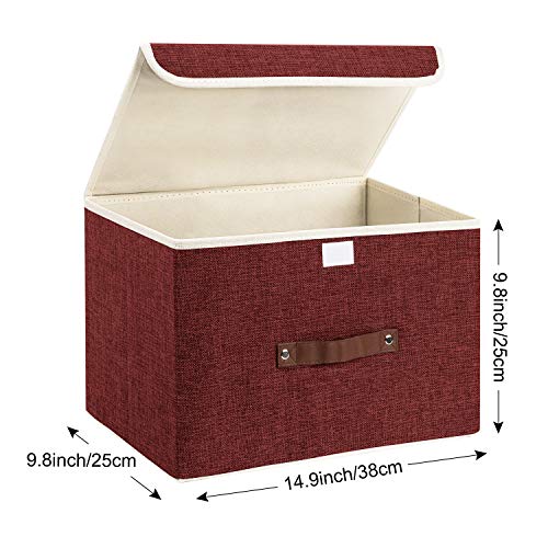 Foldable Storage Boxes with Lids 5 Pack Fabric Storage Bins with Lids (5 pack / Red Wine)