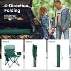 2 Pack Folding Camping Chair with Cooler Bag & Lumbar Support (Green)