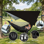 Camping Hammock with Rain Fly Tarp Mosquito Net Heavy Duty Tree Straps Portable Double Parachute Hammocks Tent Waterproof Rainfly Set (Rain Fly Size：118x78.7in / Black)