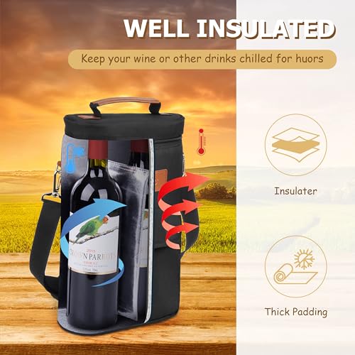 2 Bottle Wine Cooler Tote Carrier (Black / 2 Bottle-with front pocket)