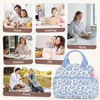 Lunch Bag Lunch Box for Women (B-B-Corduroy Blue Flower / Medium - 10L)