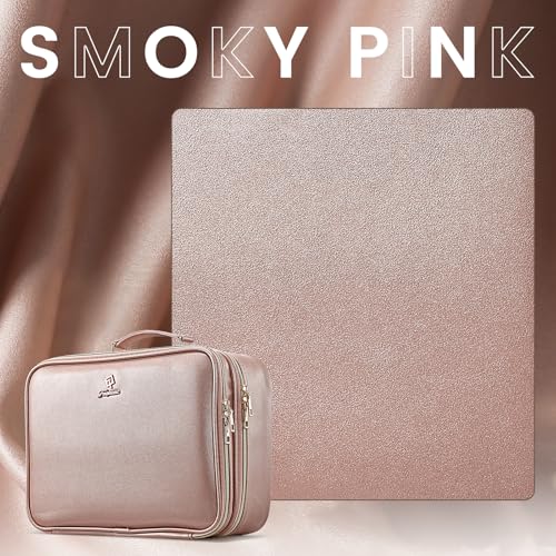 Makeup Bag with LED Lighted Mirror 12.2 IN Cosmetic Train Case Double Layer Makeup Case Adjustable Brightness in 3 Colors Cosmetic Organizer Artist Storage with Brush Holder Vanity Smoky Pink (12.2 Inch Smoky Pink / 0-Double Layer)