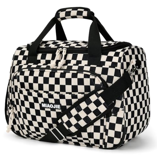 Underseat Carry On Luggage Bag (Corduroy Black Checkered Pattern / 16IN)