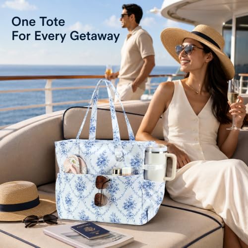 Large Beach Bag for Women (Blue White)