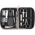 brand quality 10 piece manicure pedicure grooming kit set for professional finger & toe nail care tweezers file clipper fashion leather case in gift box (SILVER-GREY)