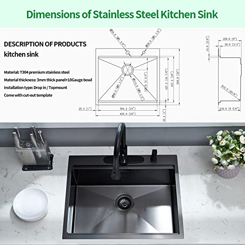 25 Kitchen Sink Drop (25" x 22" x 9" / Gunmetal Black)