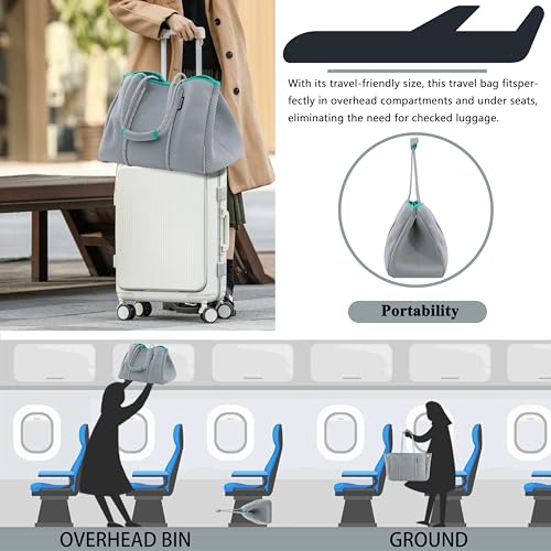 Neoprene Multipurpose Beach Bag Tote Bag (Grey and Green / Large)