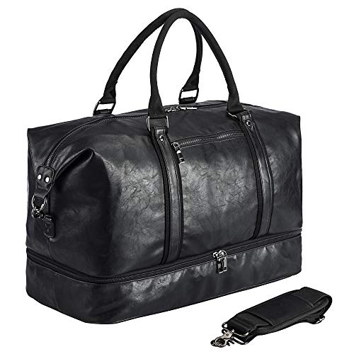 Leather Travel Bag with Shoe Pouch (Color / Black)