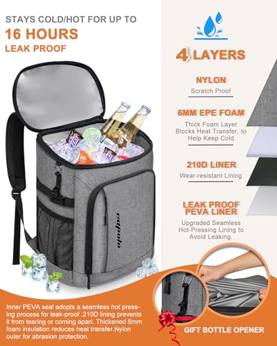 Cooler Backpack Insulated Leak Proof for Women Men Soft Cooler Bag (45 Cans / Grey)