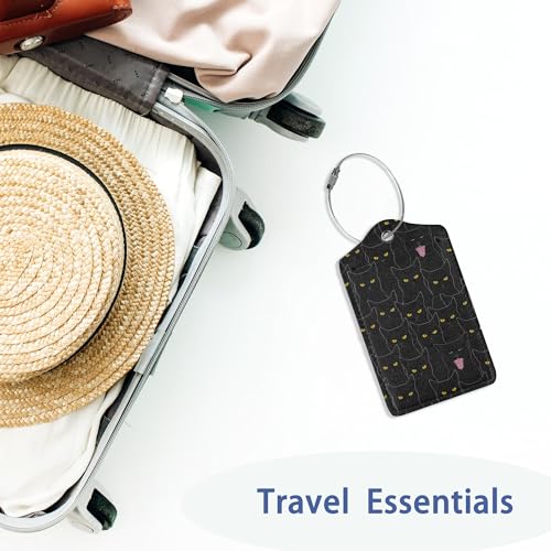 2Pcs Luggage Tag for Suitcase Black Cat Cute Suitcase Tag with Privacy Flap & Name ID Label & Metal Loop (Cute Black Cat)