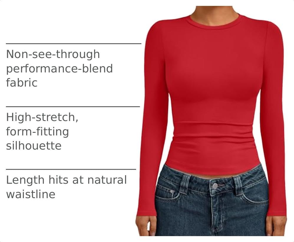 Womens Long Sleeve Shirts Basic Compression Tops Red XL (X-Large / Red)