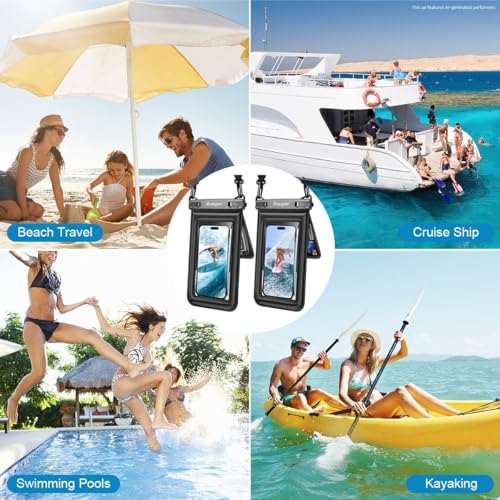 Double Space Floating Waterproof Phone Pouch [Up to 8.5''] (Black & Black)