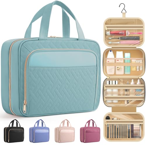 Hanging Travel Toiletry Bag Women Men (Light Blue / Medium)