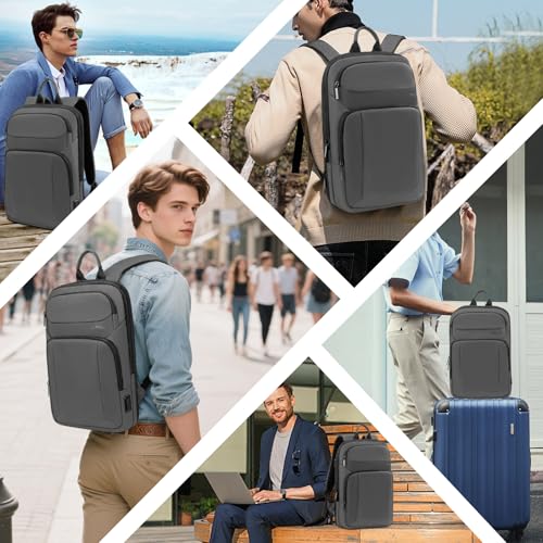 Backpack for Men Slim & Expandable Travel Laptop Backpack with USB Charging Port Water Resistant Anti (Simple Gray / 15.6”)