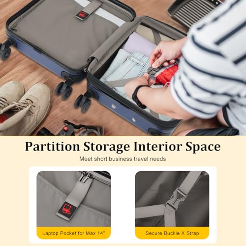Expandable 16 Inch Underseat Carry On Luggage Airline Approved (Navy Blue / 16 Inch Underseat EXT)