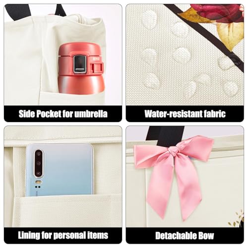 Tote Bag, A-Z Initial Monogrammed Waterproof Tote Bag, Bridesmaid Gifts for Women, Black and Pink (W, Beige) (Beige)