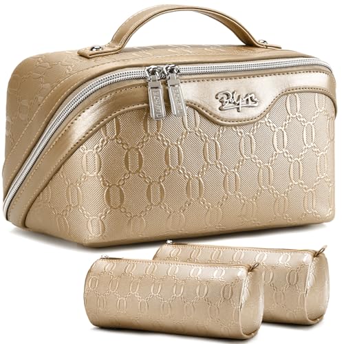 Travel Makeup Bag Cosmetic Bags for Women (G-5-Gold Yellow)