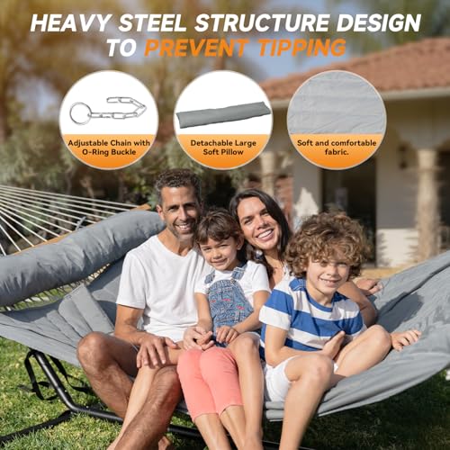 2 Person Double Hammock with Stand (Dark Gray)