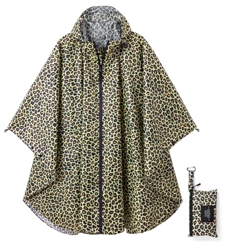 Rain Poncho Jacket Coat Hooded Zipper Style for Women (One Size / Leopard)