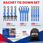 MOCA Heavy Duty Ratchet Straps Tie Down 4 Pack 1.6" x 8 ft (Blue / 8ft)