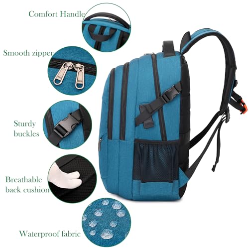 17.3 inch Large Laptop Backpack Durable Waterproof Travel College Backpack Bookbag for Men & Women Business Backpack with USB Charging Port and Headset Port Light Teal (A3-teal)