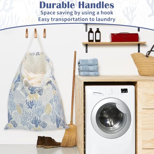Canvas Laundry Bag with Handles & Drawstring 30"Wx35"H (Aesthetic Coral L+ / L+ 30"Wx 35"H┃1 Pack)