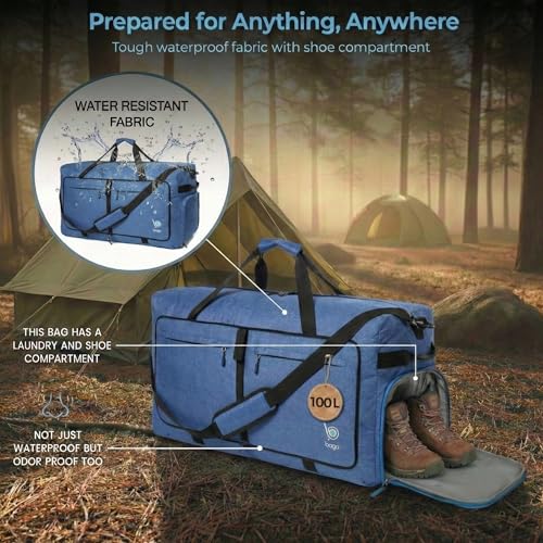 Travel Duffle Bag for Women & Men. Large Duffel Bag for Traveling Camp (100L / SnowDepBlue)