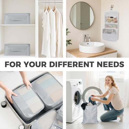 9 Set Packing Cubes with Packing List Luggage Packing Organizers for Travel Accessories (Light Grey)