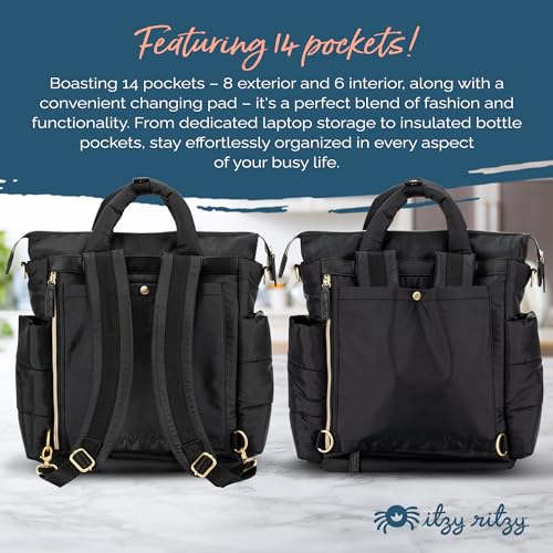 Dream Convertible Diaper Bag Tote Backpack (Midnight Black)