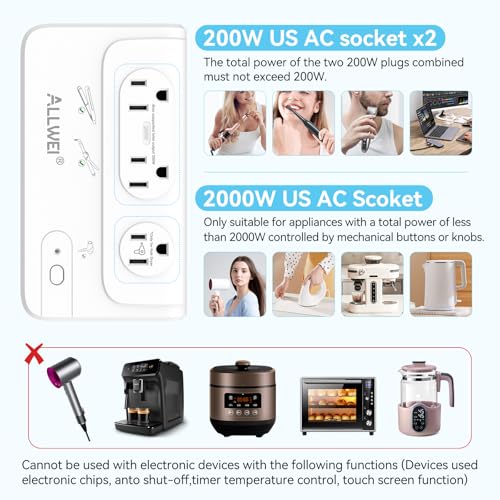 2000W Voltage Converter 220V to 110V Travel Adapter